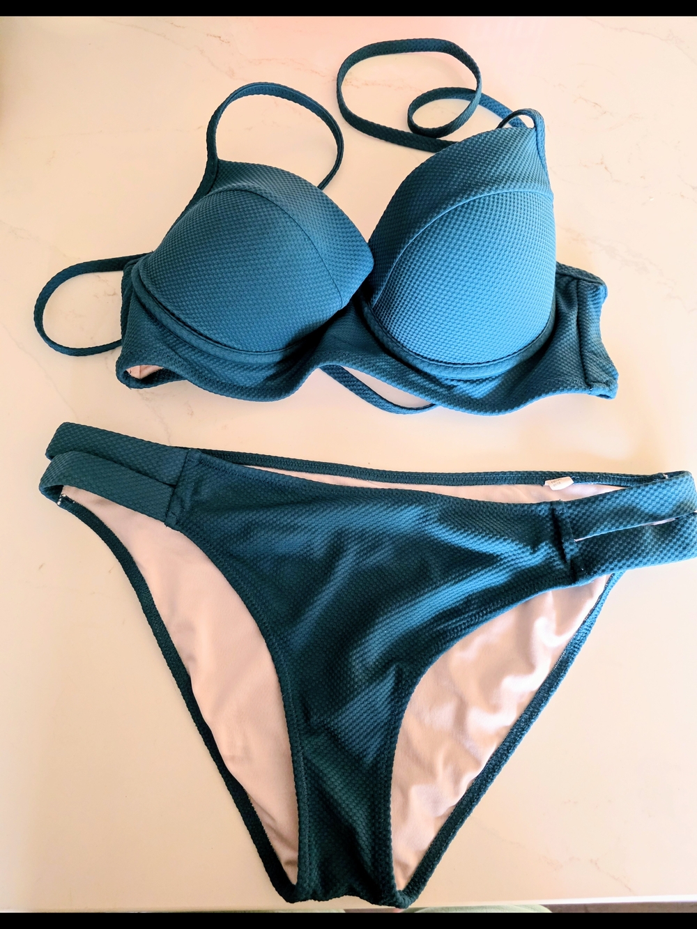 Teal Textured Push-Up Bikini Set - Women's Swim